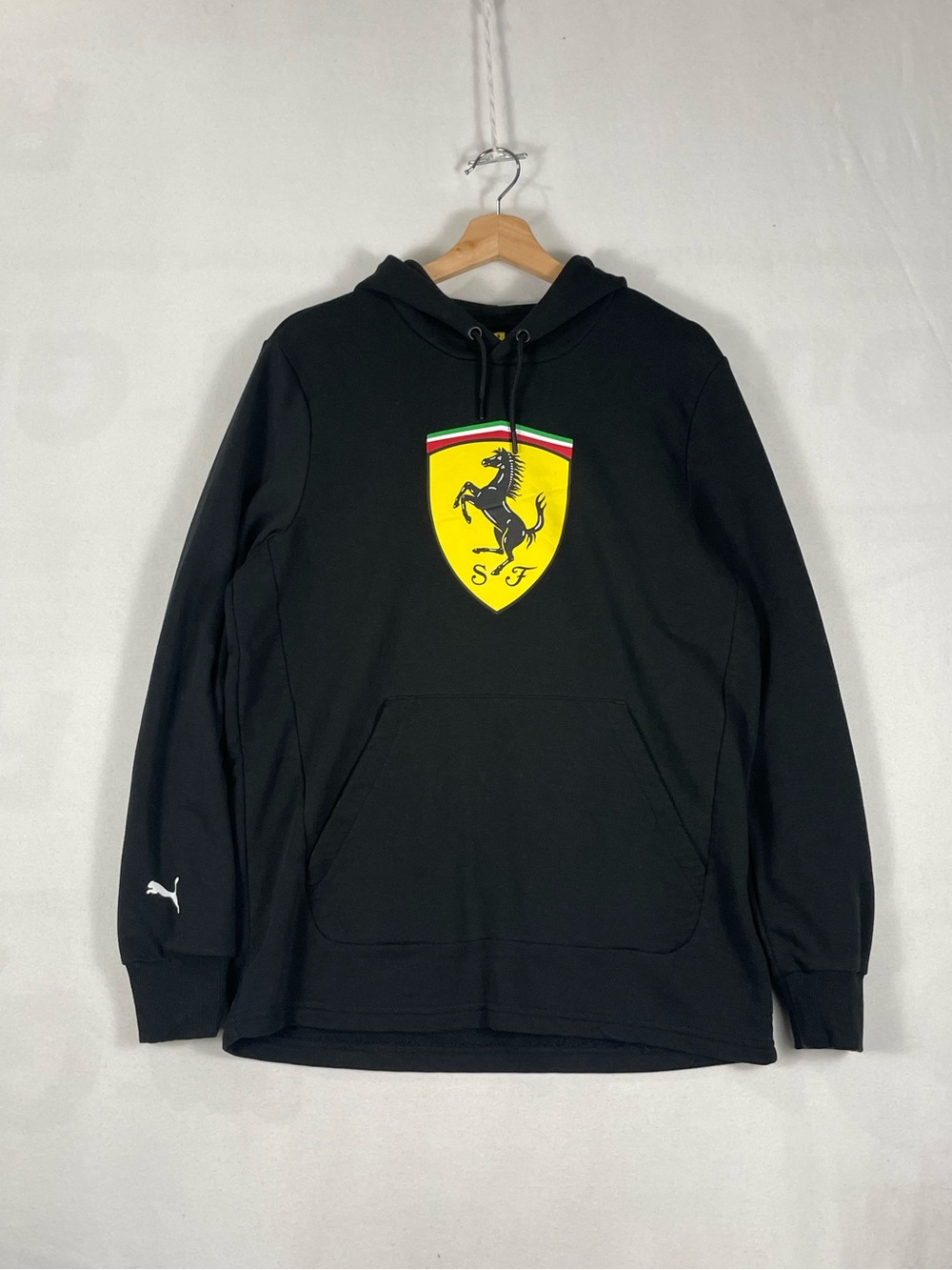 Puma Ferrari Black French Terry Pullover Hoodie SF Shield Logo Sz M